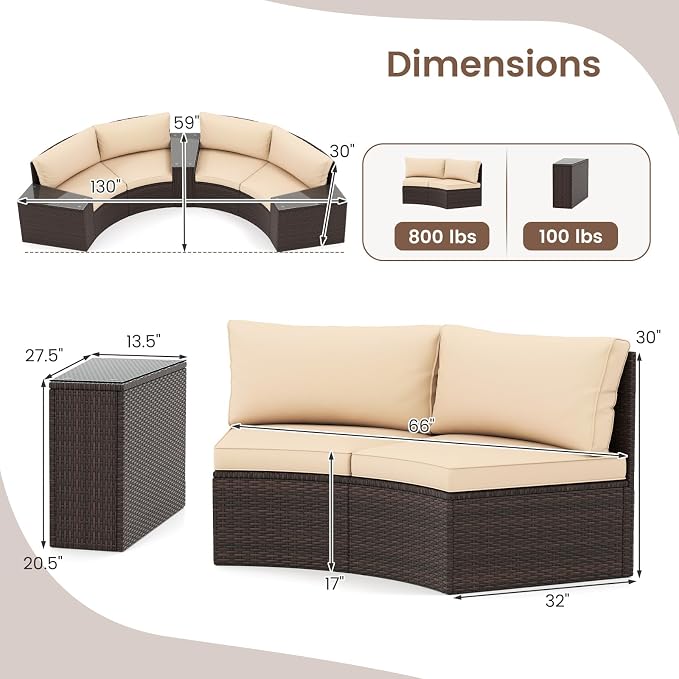 Tangkula 5 Pieces Patio Furniture Set, PE Rattan Half-Moon Curved Sectional - Image 3