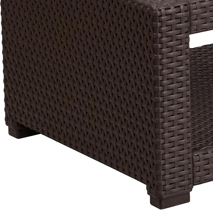 Flash Furniture Seneca Indoor/Outdoor Chocolate Brown Faux Rattan Coffee Table - Image 5