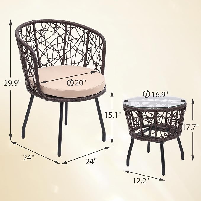 Kromax 3 Piece Bistro Set, Modern Outdoor Wicker Patio Furniture - Image 6