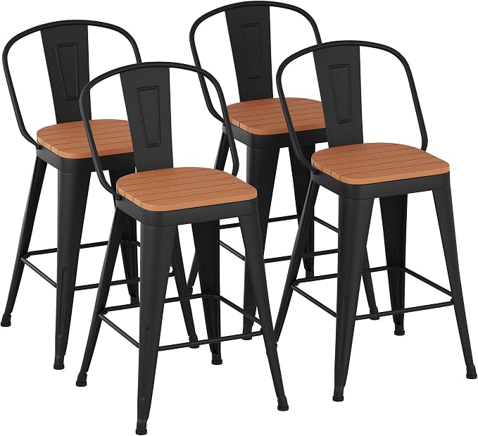 Outdoor Metal Bar Stools Set of 4, 24 inch Barstools Counter Height Bar Stool by POINTANT