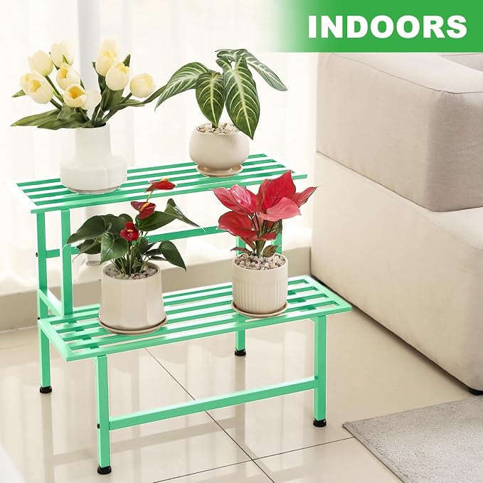 Metal Plant Stand Outdoor Plant Shelf Indoor, 2 Tier Heavy Duty Ladder Plant - Image 4