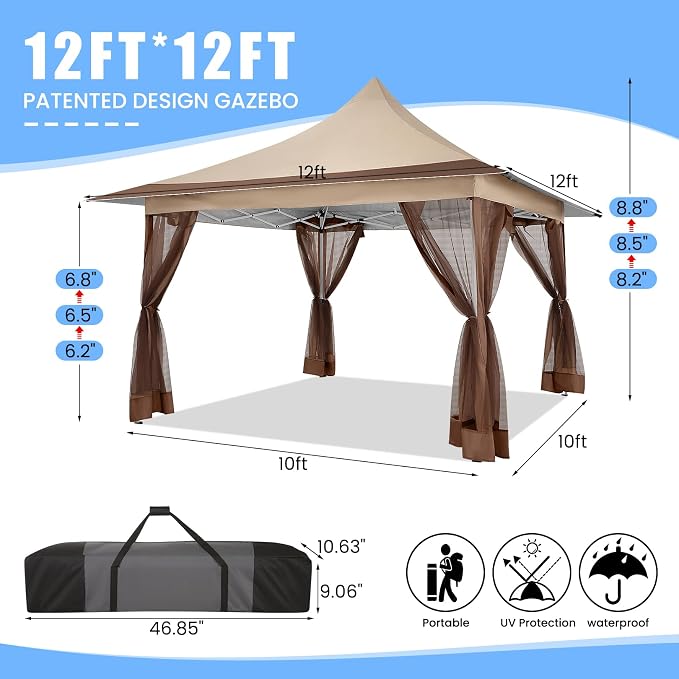 COBIZI 12x12 Pop up Canopy Gazebo on Clearance, Outdoor Canopy Tent - Image 3