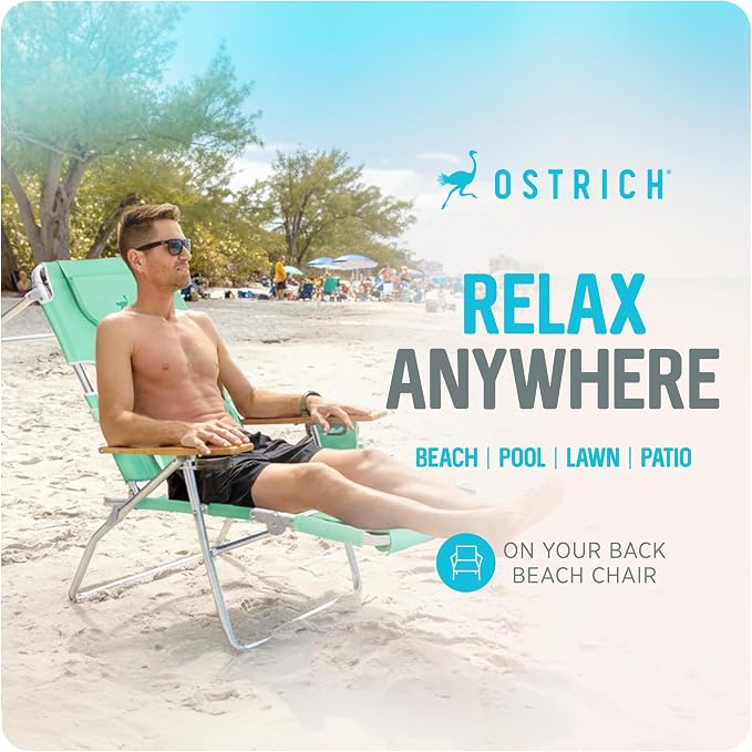 Ostrich Deluxe 3N1 Padded Beach Chair w/ Face Cushion & Arm Holes, Teal - Image 4