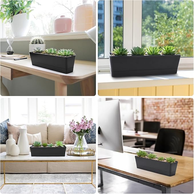 GREANER 3PCS 16x3.8 Inch Window Boxes Planters, Herb Succulents Flowers Plastic - Image 6