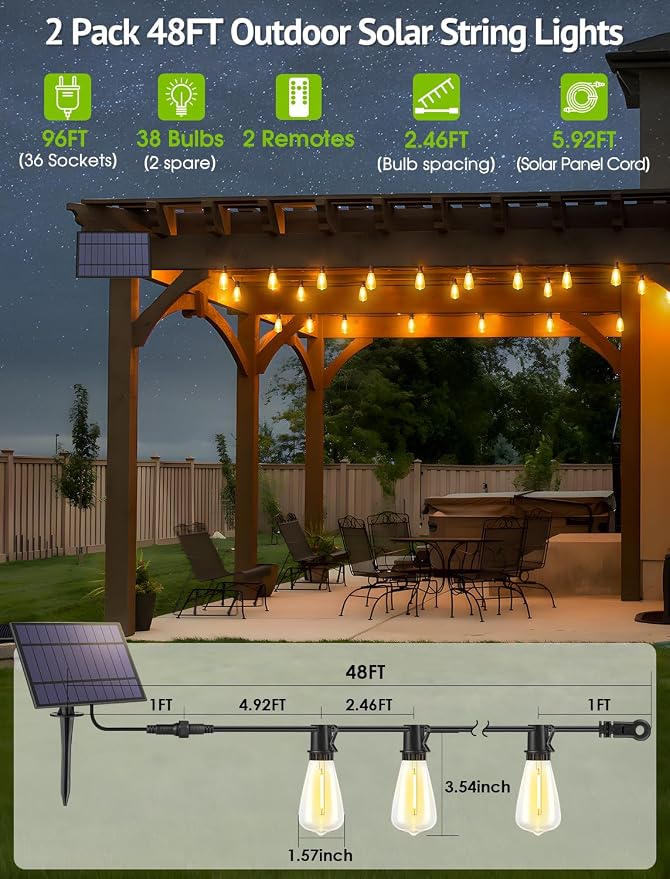 96FT Solar Outdoor String Lights - Image 2