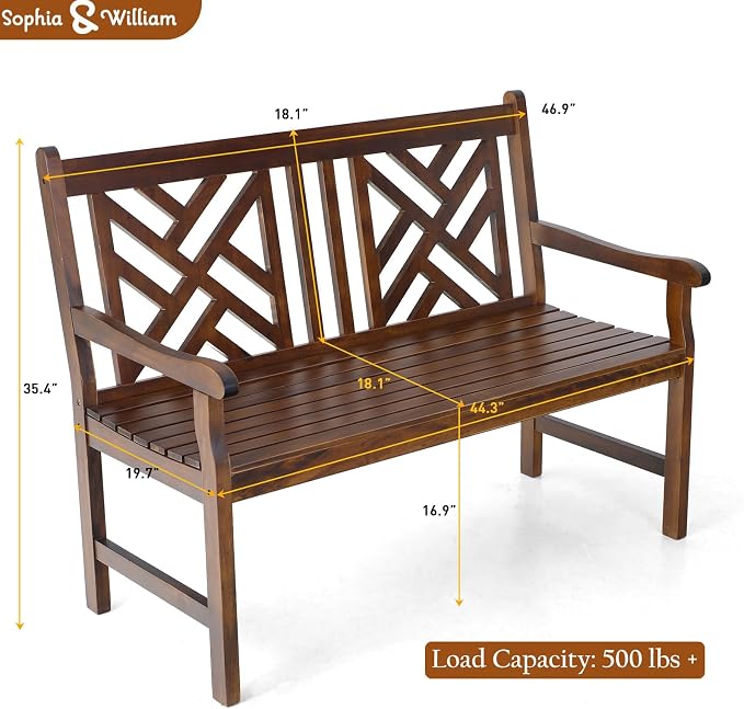 Sophia & William Outdoor Bench Garden Bench Wood 47", Patio Dining Bench - Image 3