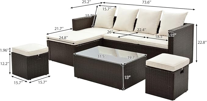 LUMISOL 5 Pieces Outdoor Patio Wicker Sofa Set, Rattan Furniture Sets - Image 3