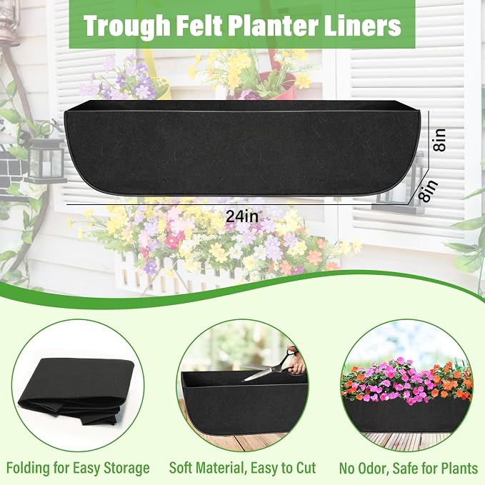 Riare 4 Pack 24 Inch Black Fabric Window Box Liners- Felt Square Trough Planter - Image 2