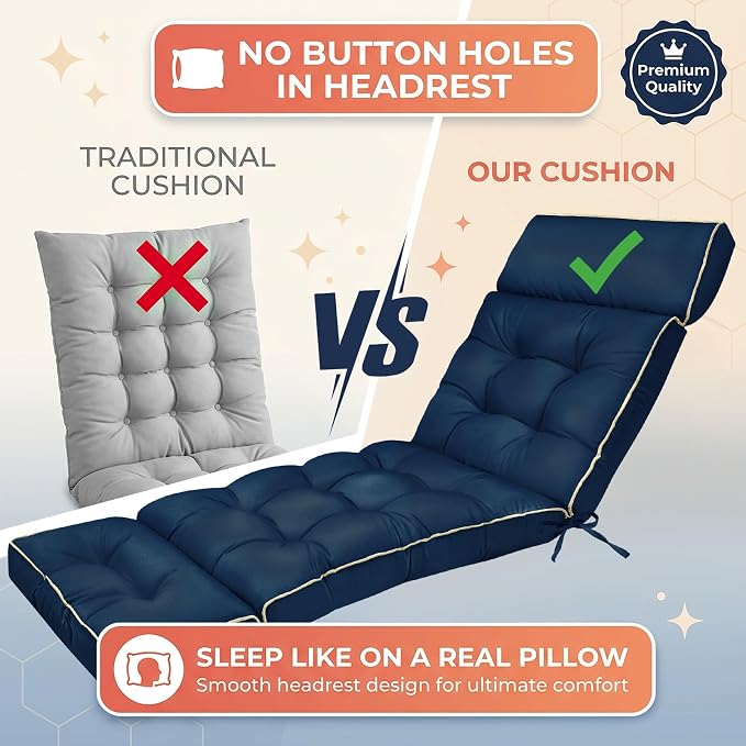 MAGIC ELEPHANT Chaise Lounge Cushion Outdoor, Memory Foam Replacement Patio - Image 6