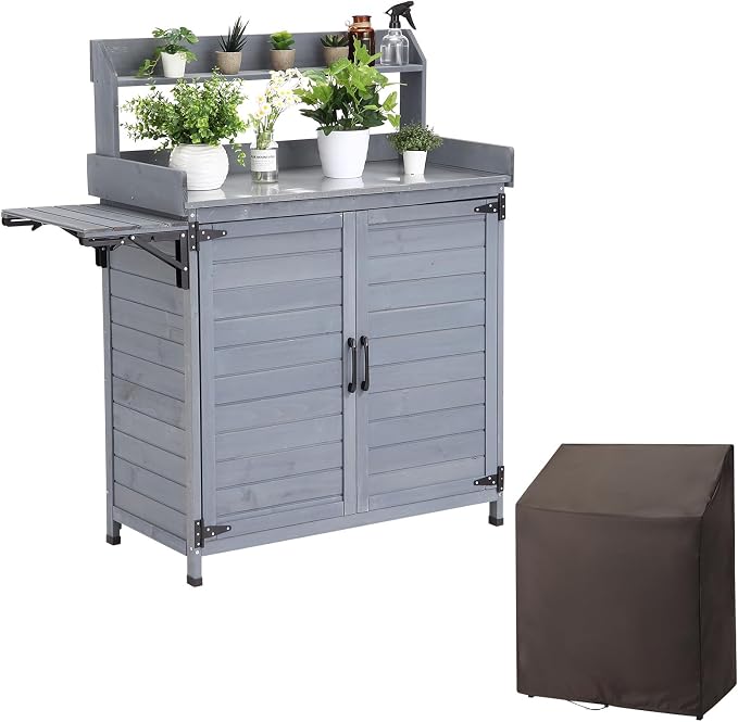 GarveeLife Outdoor Potting Bench Table, Outdoor Garden Wooden Potting Bench by GarveeLife