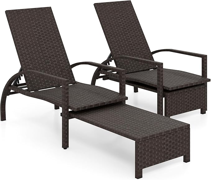 Tangkula Lounge Chair Outdoor Set of 2, Patio Rattan Chaise Lounge by TANGKULA