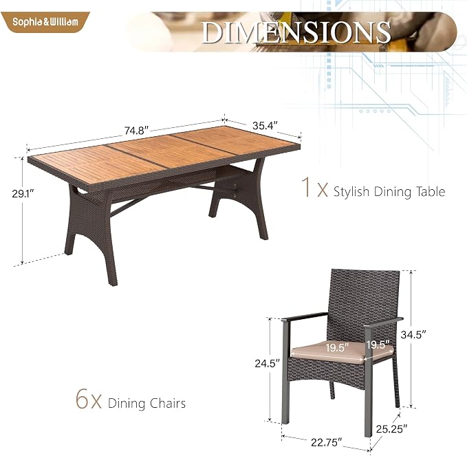 Sophia & William 7 Piece Patio Dining Set, Patio Table and Chairs Set Outdoor - Image 8