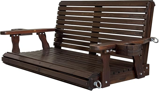 Wooden Porch Swing 2-Seater, High Backrest and Deep Seat, Bench Swing - Image 9