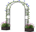 90.5" Garden Arbor with 2 Planter Boxes, PE Coated Metal Garden Arch Trellis by Garvee