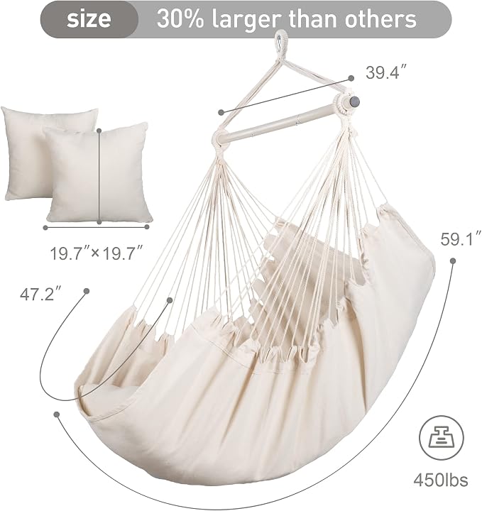SUNCREAT Hammock Chair Hanging Rope Swing Seat-Max 450lbs Capacity, Extra Large - Image 5