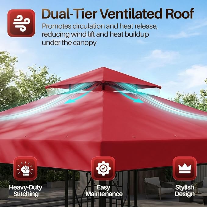 Flexzion Gazebo Cover Replacement Canopy Top 8x8 Ft - Image 5