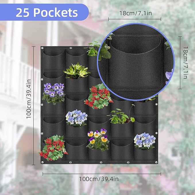25 Pockets Hanging Planter Bags, Hanging Vertical Wall Mounted Plant Planting - Image 3