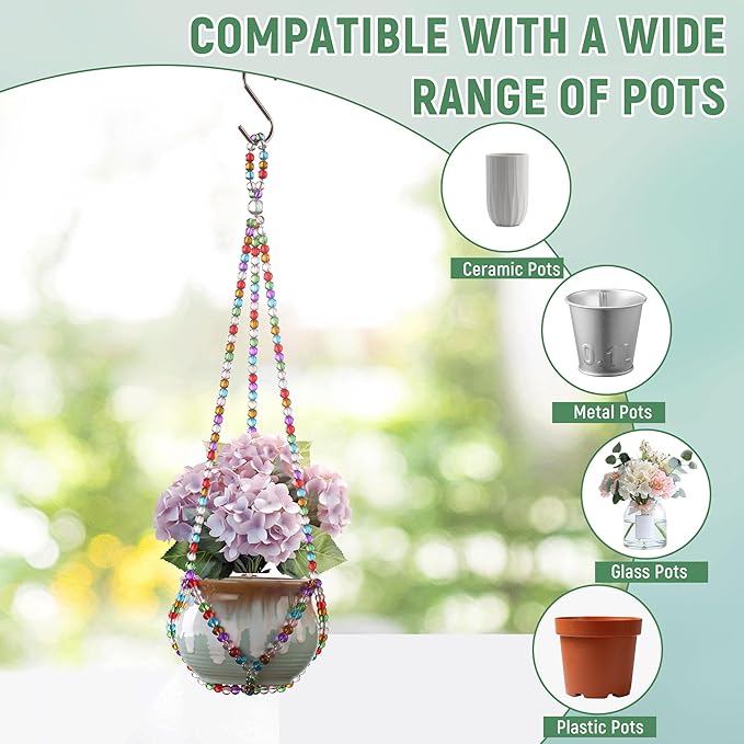 17''，2 Pack Macrame Plant Hanger, Handmade Glass Bead Plant Hanger Colorful - Image 5