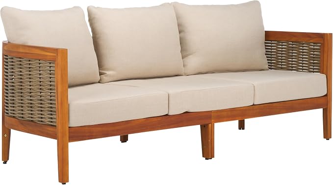 SAFAVIEH Outdoor Collection Amanda Natural Acacia Solid Wood/Taupe Cushion - Image 4