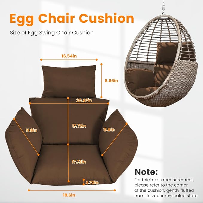 Egg Chair Cushion with Headrest, Hanging Basket Hammock Swing Seat Cushion - Image 2
