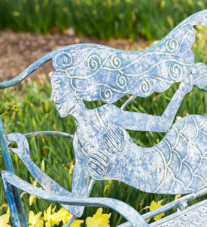 Evergreen Garden Mermaid Garden Bench Outdoors & Indoors | Cast Iron Metal - Image 4