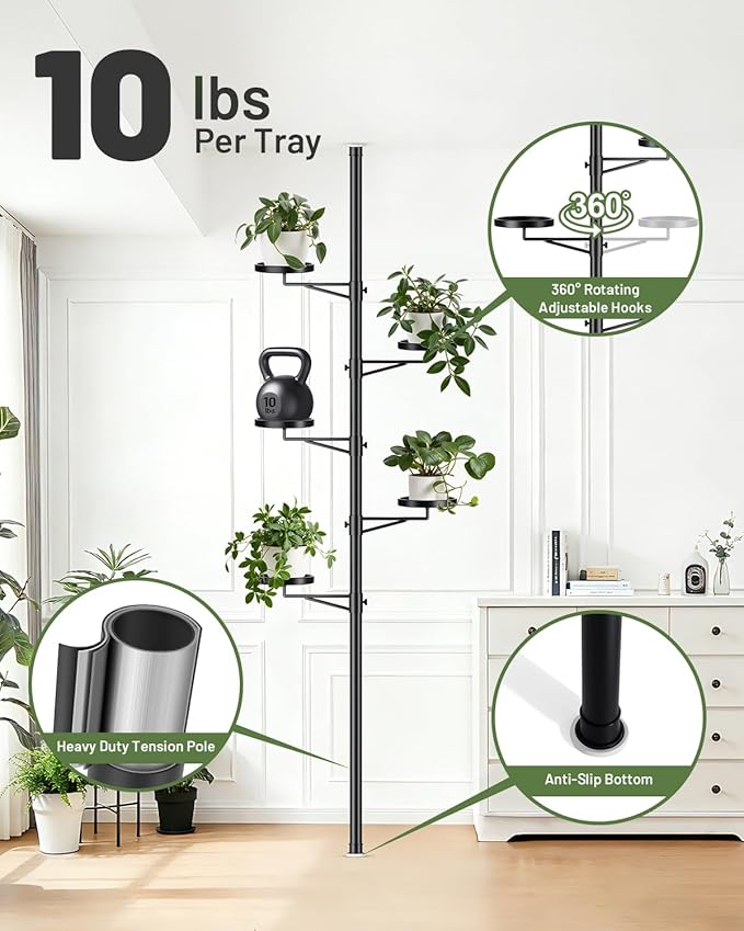 Tension Rod Plant Stand, 5 Tier Tension Pole Plant Stand - Image 6
