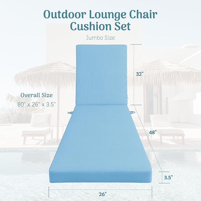 Codi Chaise Lounge Cushions Outdoor, Pool Lounges Chair Cushion Set, Waterproof - Image 3