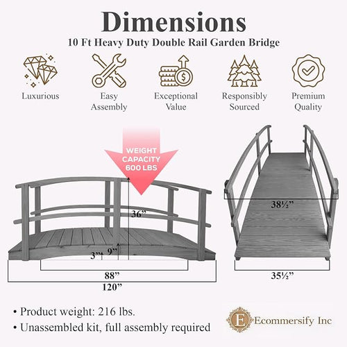 10 FT Grey Amish Made Garden Bridge - Image 2