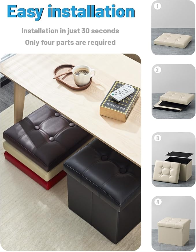 AmasSmile Storage Ottoman Folding Foot Rest Stool, Leather Footstool Bench - Image 7
