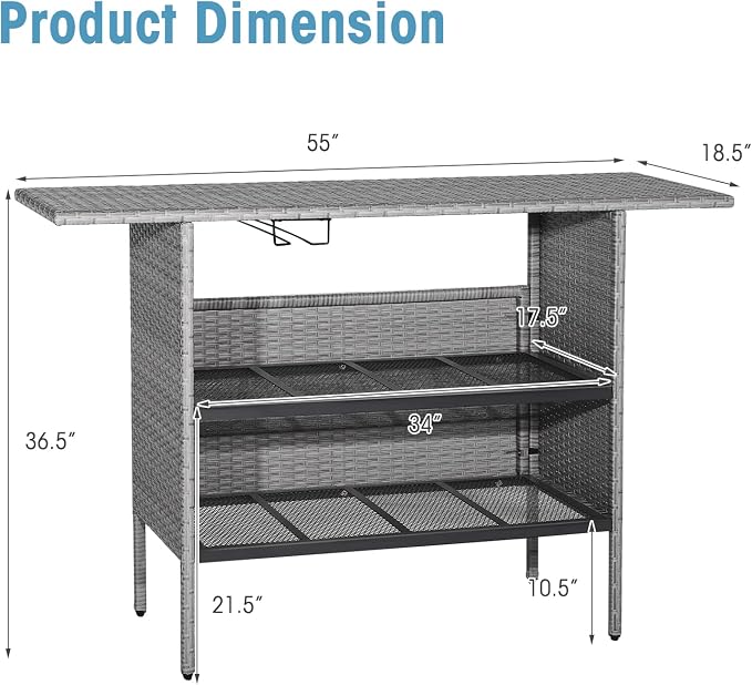 Tangkula Outdoor Wicker Bar Table, Patiojoy All Weather Patio Bar Height Table - Image 3