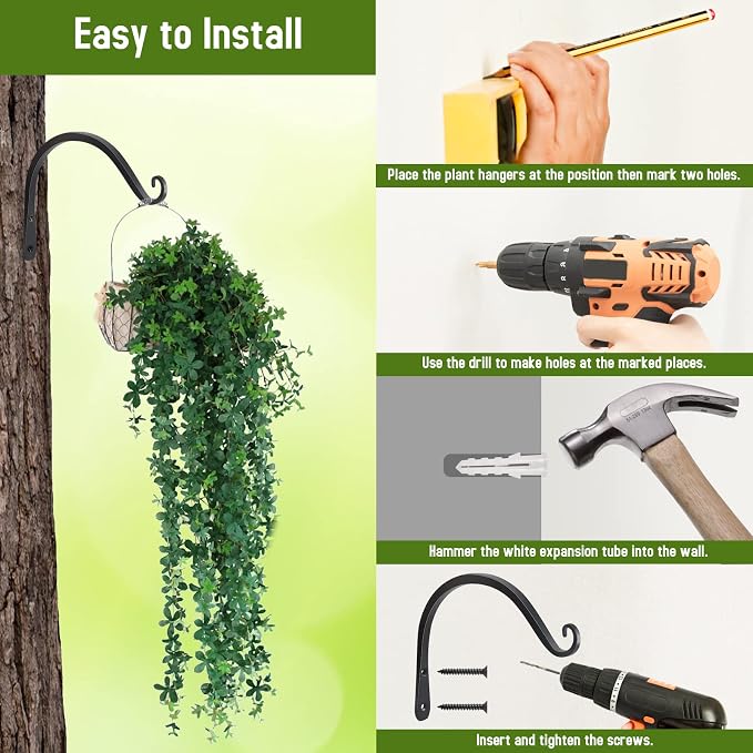 FEED GARDEN 2 Pack 8 Inch Hanging Plant Bracket Wall Hooks Decorative Plant - Image 6