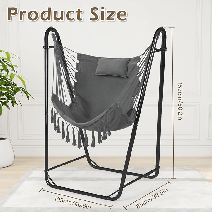U-Shaped Hammock Chair with Stand, Heavy-Duty and Rustproof Hanging Chair with - Image 3