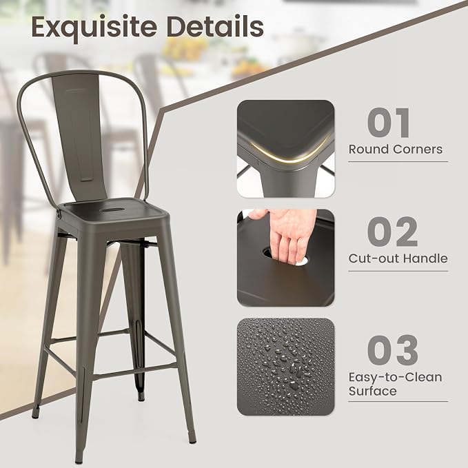 Giantex Metal Bar Stools Set of 4, Rubber Feet, Industrial Stackable Barstools - Image 4