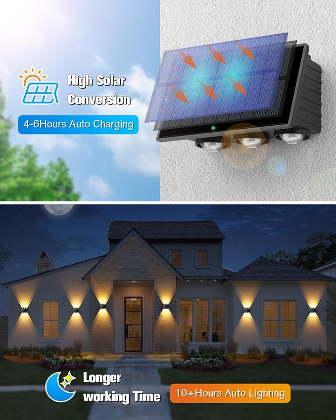 VOLISUN Solar Fence Lights 12 Pack, Color Glow LED Up and Down Wall Lamp - Image 4
