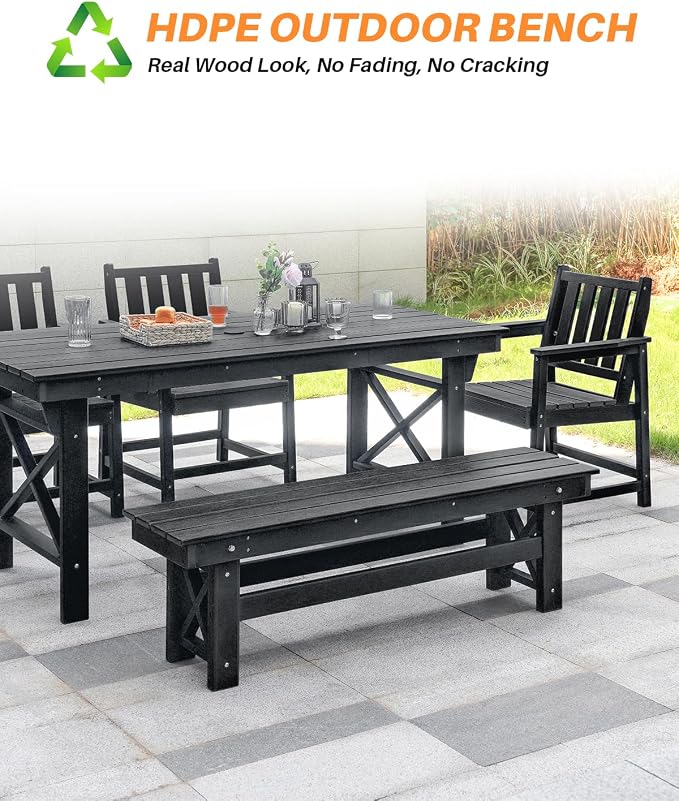 HDPE Outdoor Bench, Poly Lumber Adirondack Benches, Fade-Resistant HDPE Garden - Image 6