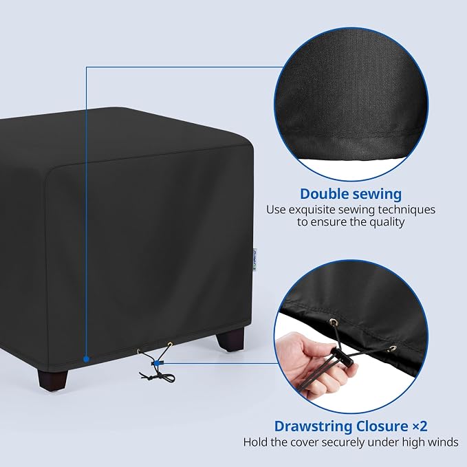 SunPatio Outdoor Ottoman Cover, Waterproof Square Coffee Table Cover, Patio - Image 3
