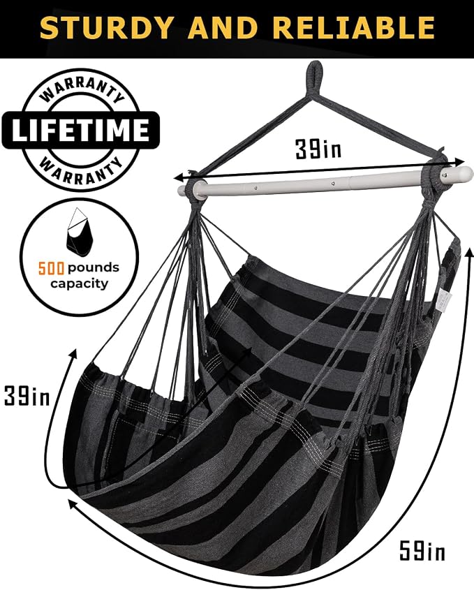 ADVOKAIR Hammock Chair Hanging Chair Swing Large Indoor - Image 5