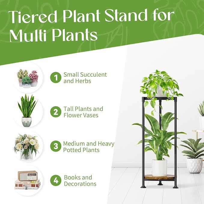 iDavosic.ly 2 Tier Corner Plant Stand Indoor, 30 Inch Tall Vertical Metal - Image 7