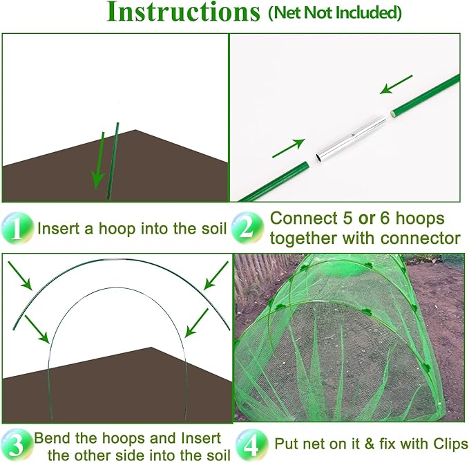 60Pcs Greenhouse Hoops Grow Tunnel Wide, 8FT Rust-Free Fiberglass Support - Image 5
