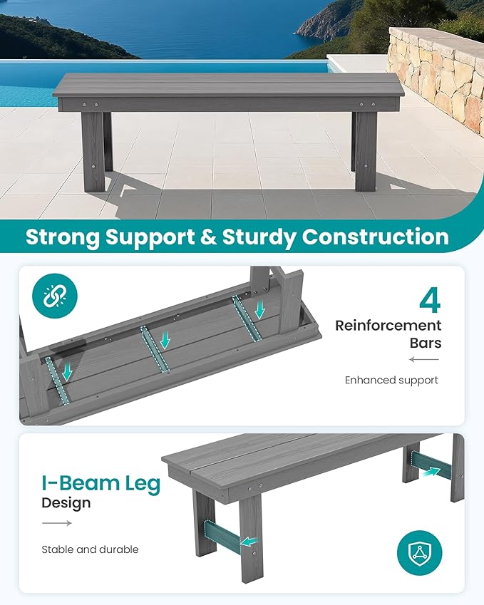 SERWALL 2-Person Outdoor Bench Backless, HDPE Outdoor Benches Weatherproof - Image 5