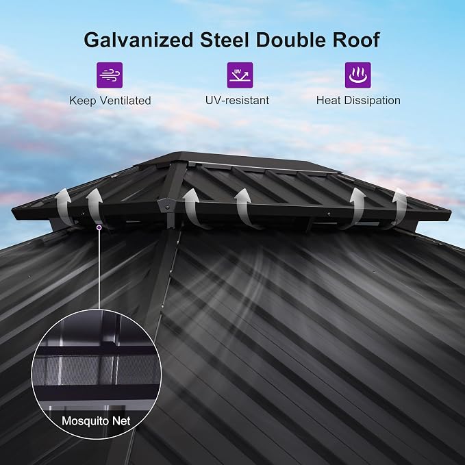 PURPLE LEAF 8' X 10' Hardtop Gazebo Outdoor Wood Grain Aluminum Frame - Image 6