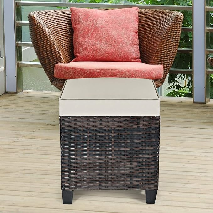 Tangkula 2 Pieces Outdoor Patio Ottoman, All Weather Rattan Wicker Ottoman Seat - Image 4