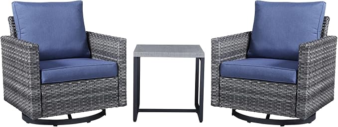 Belord Outdoor Bistro Set 3 Piece Wicker Swivel Rocker Patio Chairs, Oversize by Belord