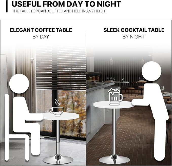 MoNiBloom Bistro Pub Table Round Bar 27.5"- 36" Height-Adjustable Cocktail Table - Image 7