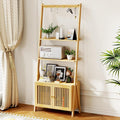 Bookcase with Drawers, 4-Tier Bamboo Bookshelf Ladder Shelf with 6 Hooks by OAKVIVOElegantLifestyle