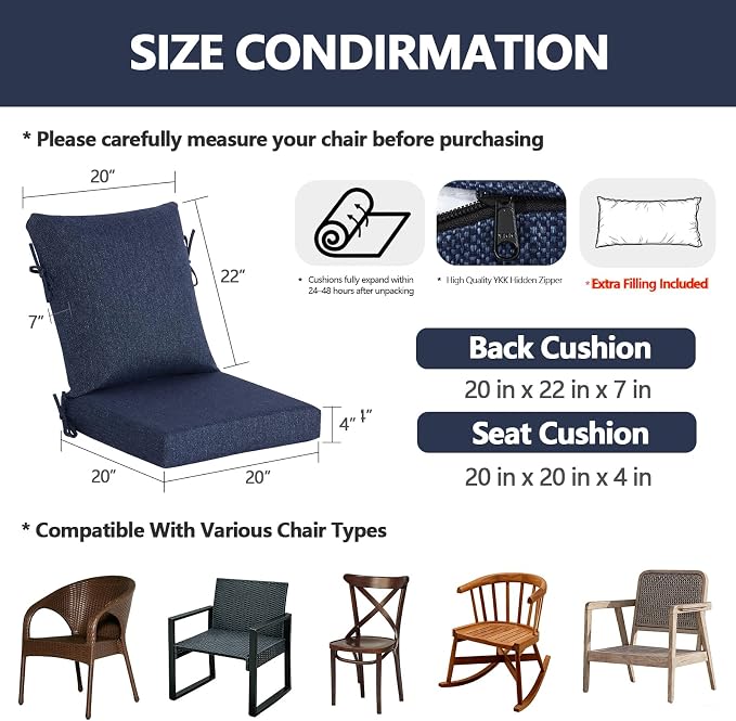 Goodgoods 20 x 42 Outdoor Patio Chair Cushion 2-Pack, 1000+Hours Fade-Resistant - Image 2