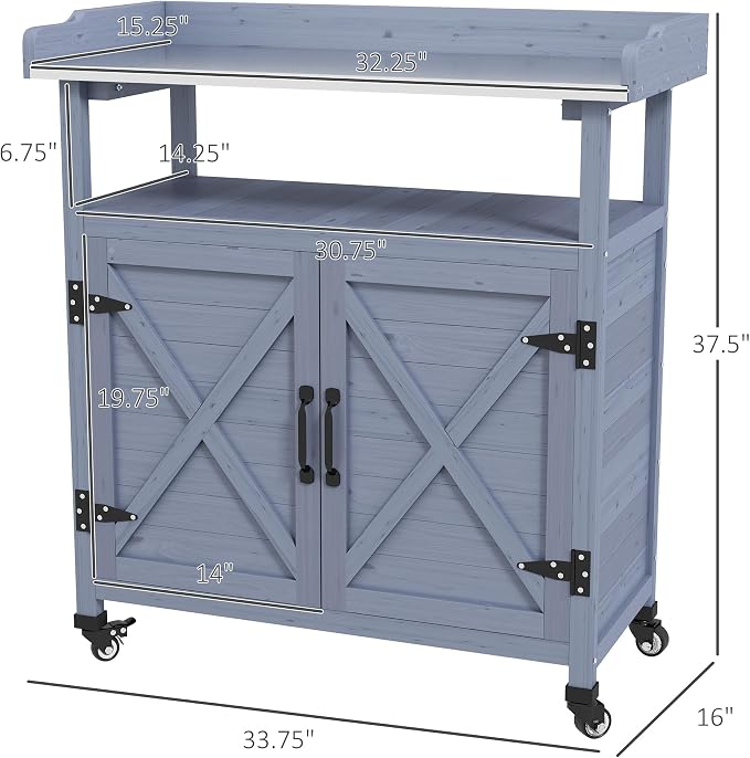 Outsunny Outdoor Wooden Potting Bench Table, Garden Workstation - Image 8
