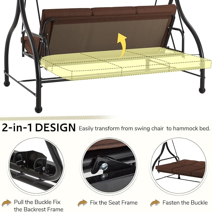 U-MAX Porch Swing with Cover, Patio Swing with Adjustable Backrest&Canopy 3 - Image 2