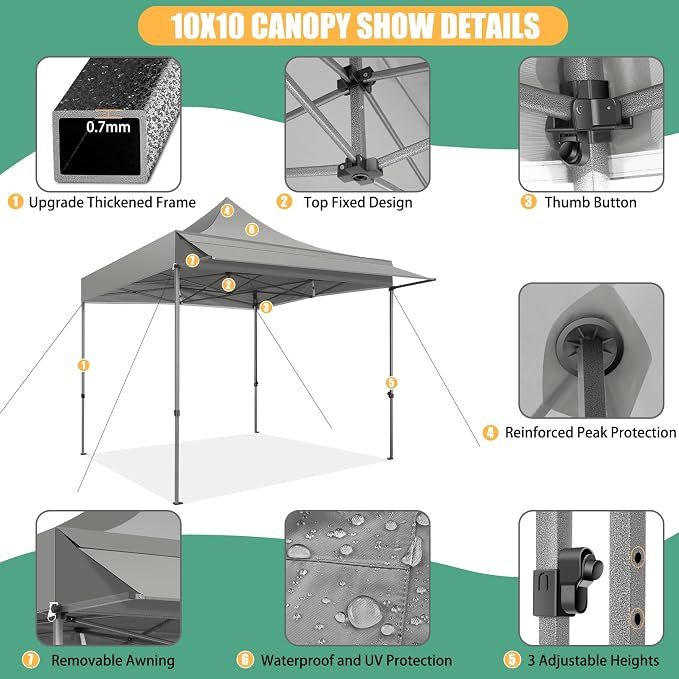 COBIZI 10x10 Pop Up Canopy Tent - Image 5