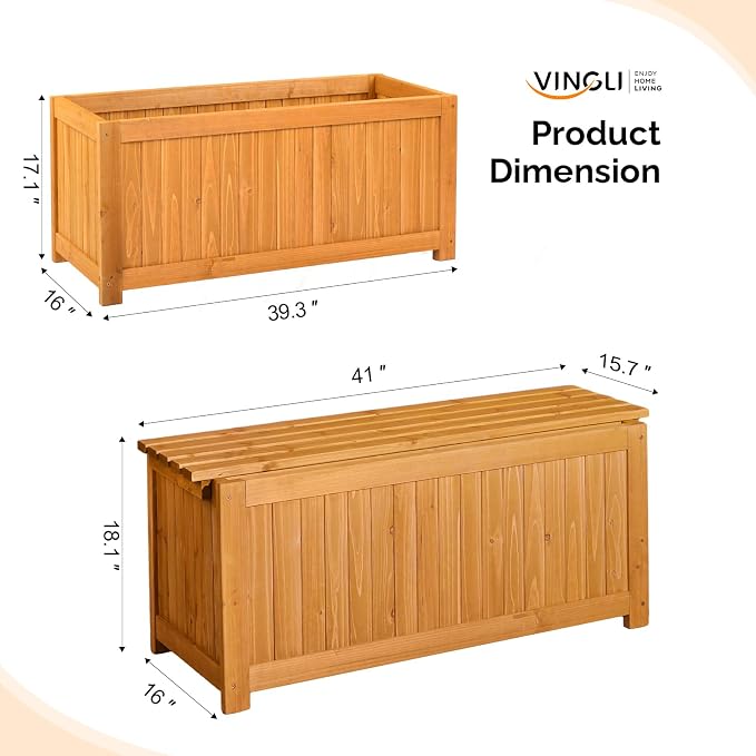 VINGLI Outdoor Wood Bench with Planter Boxes, 2-in-1 All-Weather Porch Bench - Image 8